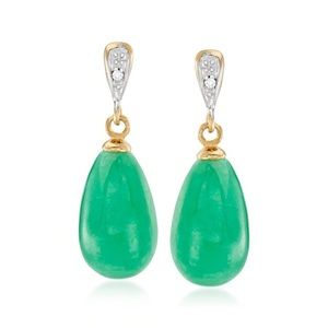 Jade Earrings w Diamond Accents 14kt Yellow Gold